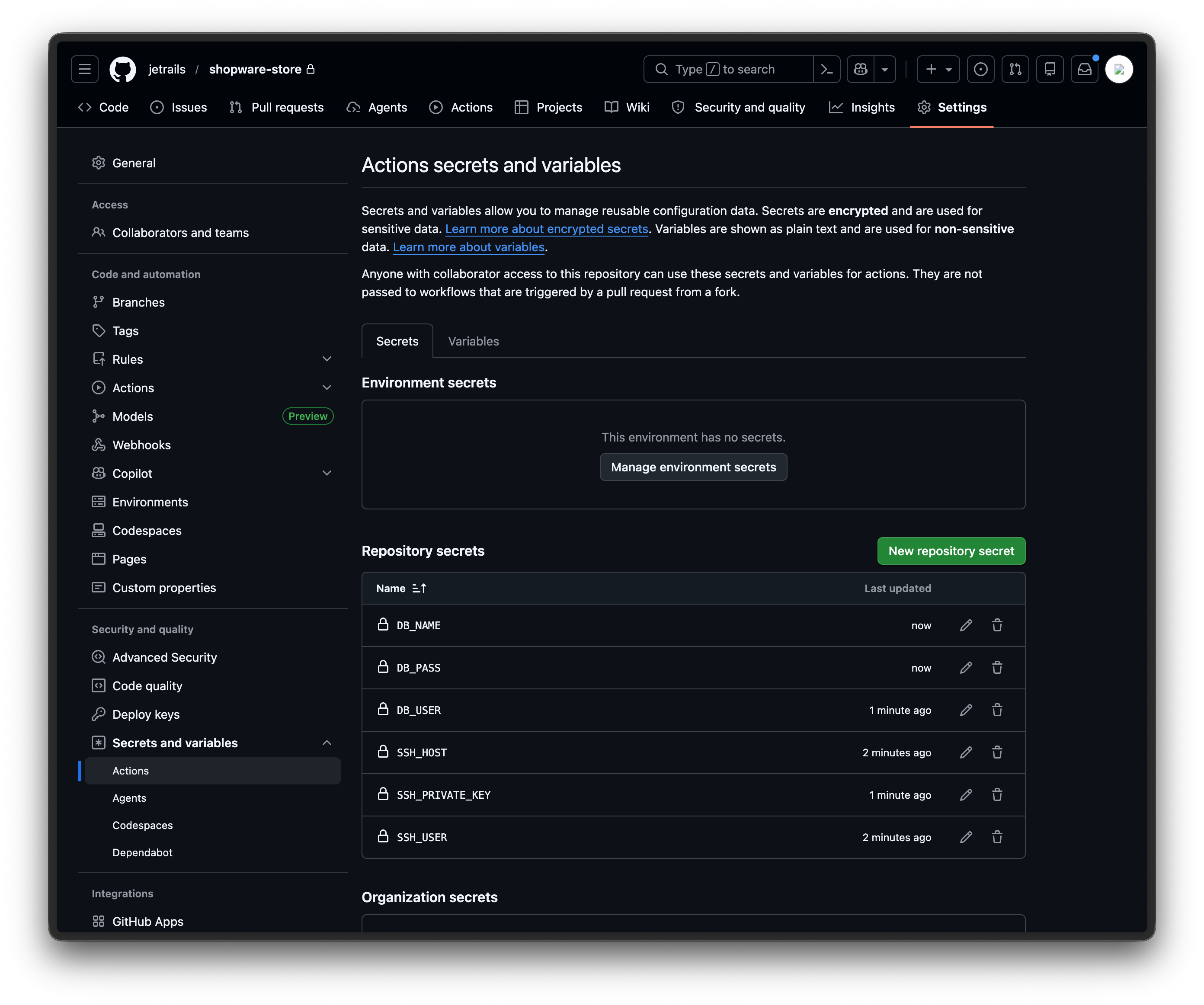 Github Repository Secrets
