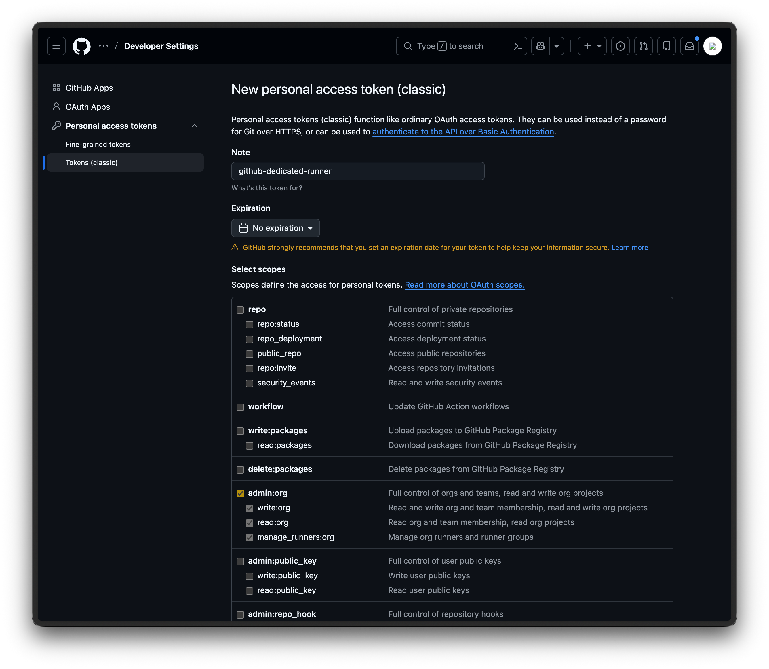 Generate a classic GitHub PAT in GitHub Settings